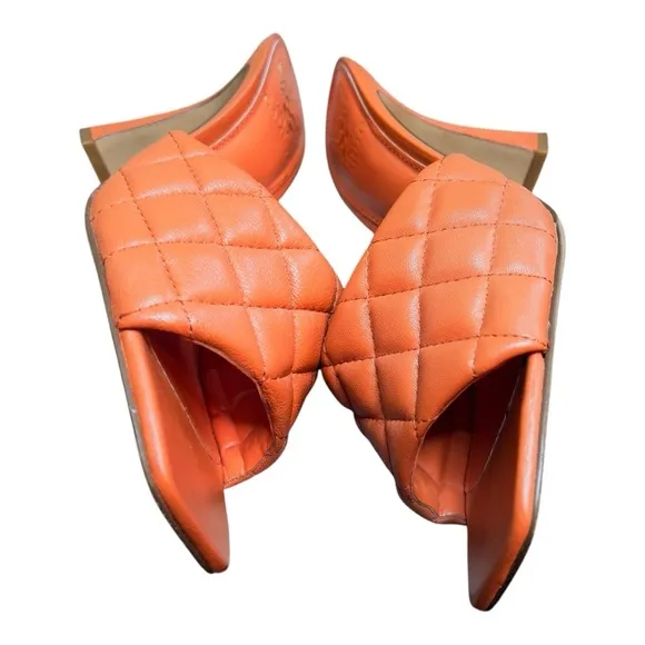 Vince Camuto Women's Orange Quilted Slide Sandals 4 Inch Heel Size 7
