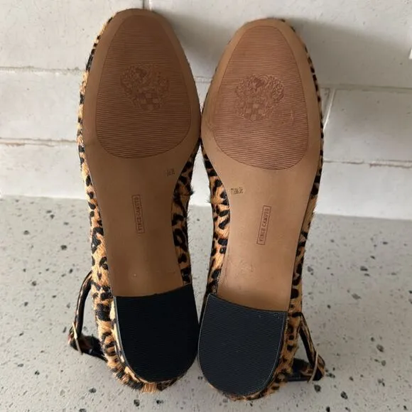 Vince Camuto Attera Size 7.5M Flats Leopard Calf Hair Animal Print Ankle Strap
