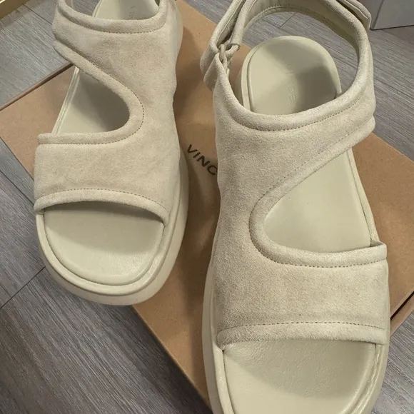 Vince Cream Platform Sandals with Wide Straps