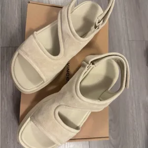 Vince Cream Platform Sandals with Wide Straps
