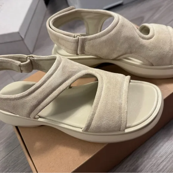 Vince Cream Platform Sandals with Wide Straps