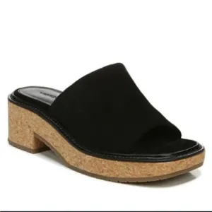 Vince Maddy Black Suede Mules Slides Block Heel Platform Sandals Sz 9.5 M NWOB