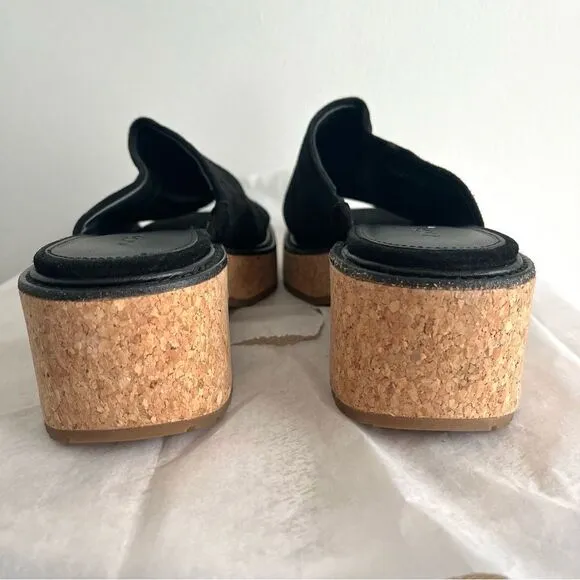 Vince Maddy Black Suede Mules Slides Block Heel Platform Sandals Sz 9.5 M NWOB