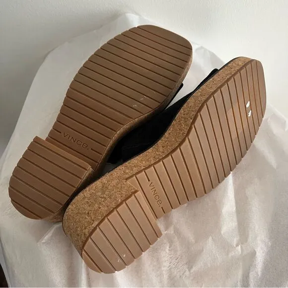 Vince Maddy Black Suede Mules Slides Block Heel Platform Sandals Sz 9.5 M NWOB