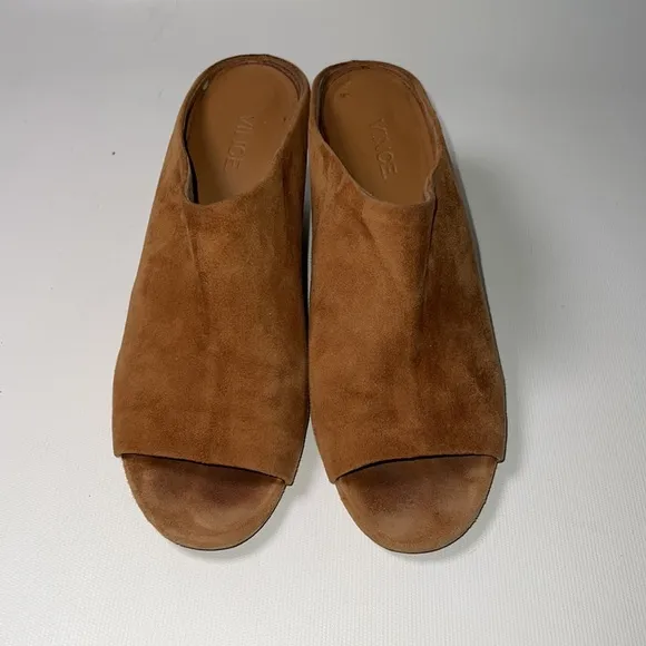Vince Suede Camel Heeled Slide Sandals - sz 7