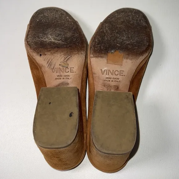 Vince Suede Camel Heeled Slide Sandals - sz 7