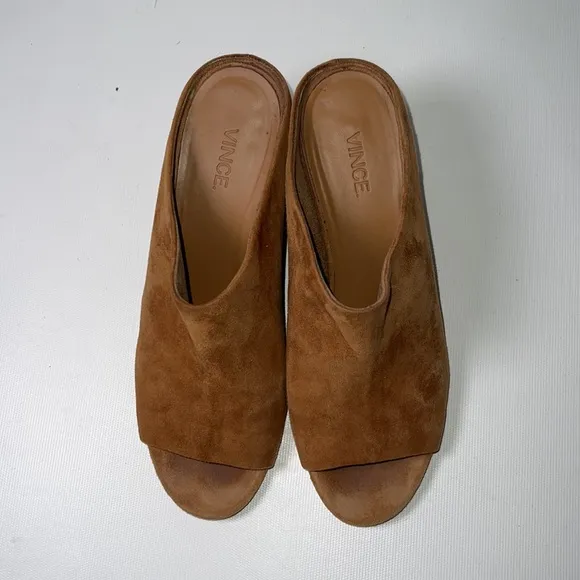 Vince Suede Camel Heeled Slide Sandals - sz 7
