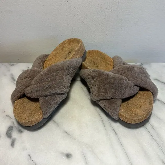 Vince Taupe  Shearling Slide Sandals Size 7