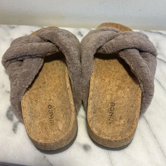 Vince Taupe  Shearling Slide Sandals Size 7