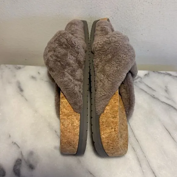 Vince Taupe  Shearling Slide Sandals Size 7
