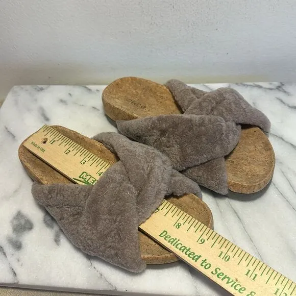 Vince Taupe  Shearling Slide Sandals Size 7