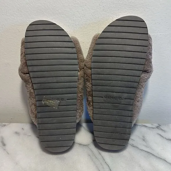 Vince Taupe  Shearling Slide Sandals Size 7