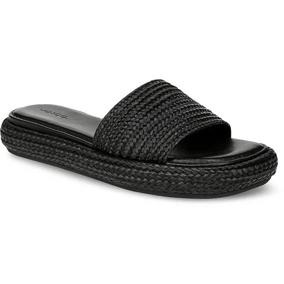 Vince Womens Eva Black Braided Manmade Slide Sandals New