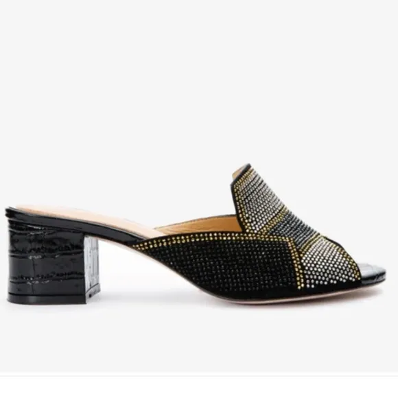 Vinci The Magnolia Black Silver Gold Glitter Sparkle Leather Women Sandals - NEW
