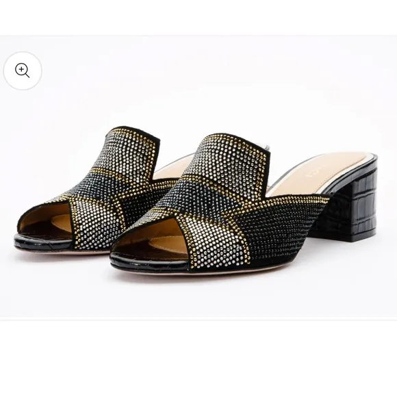 Vinci The Magnolia Black Silver Gold Glitter Sparkle Leather Women Sandals - NEW