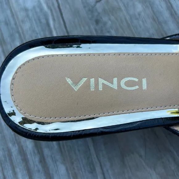 Vinci The Magnolia Black Silver Gold Glitter Sparkle Leather Women Sandals - NEW