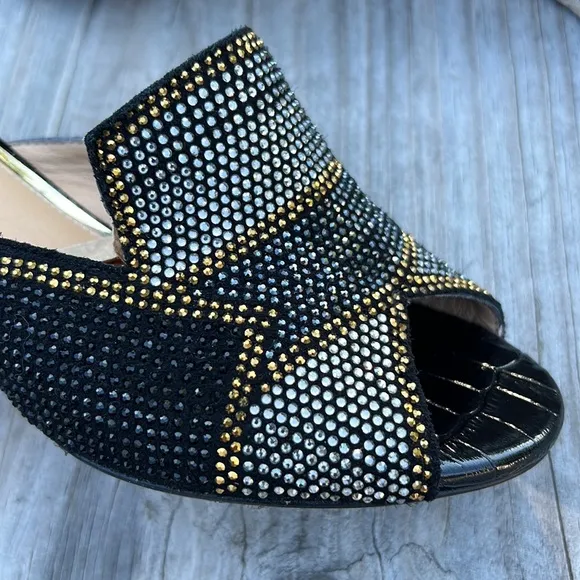Vinci The Magnolia Black Silver Gold Glitter Sparkle Leather Women Sandals - NEW