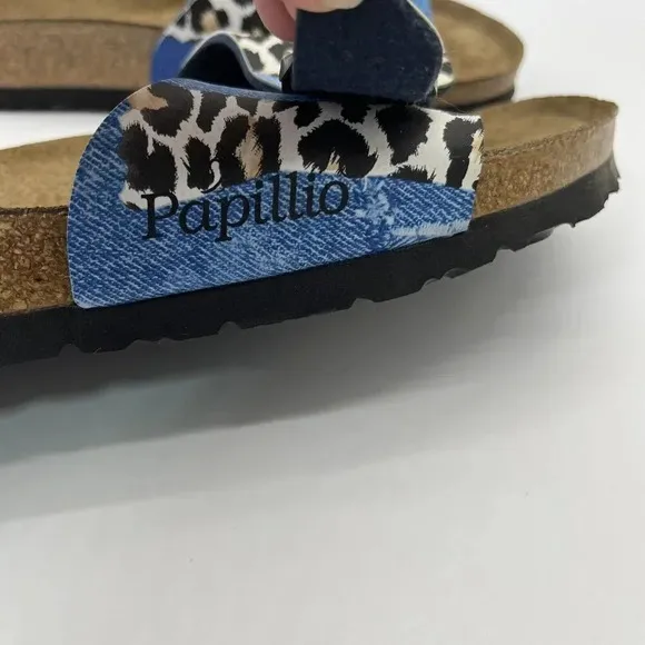 Vintage Birkenstock Papillio Slide Sandals Womens 7 Cheetah Denim Pattern