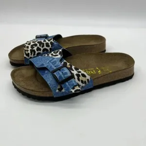 Vintage Birkenstock Papillio Slide Sandals Womens 7 Cheetah Denim Pattern