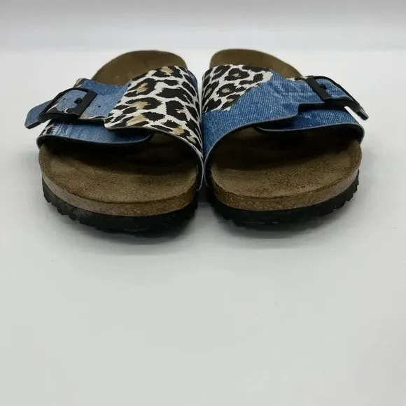 Vintage Birkenstock Papillio Slide Sandals Womens 7 Cheetah Denim Pattern