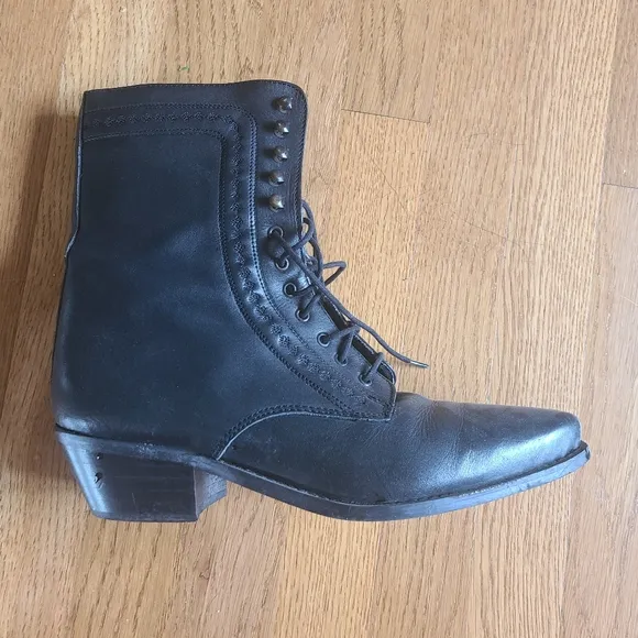 Vintage Black Lace-Up Women's Ankle Boots Pointy Toe