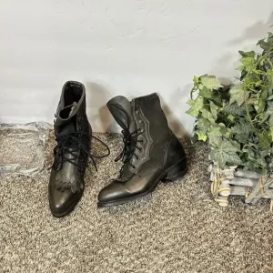 Vintage Durango 5.5 M Black Leather Kiltie Lace Up Witch Boots Western NEW