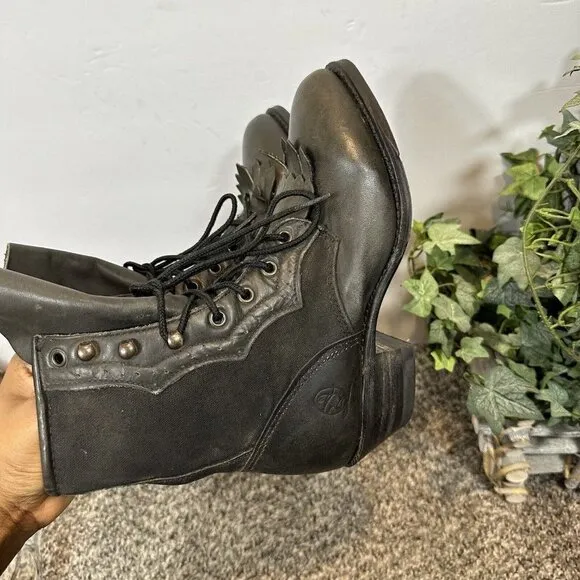 Vintage Durango 5.5 M Black Leather Kiltie Lace Up Witch Boots Western NEW
