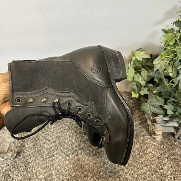 Vintage Durango 5.5 M Black Leather Kiltie Lace Up Witch Boots Western NEW