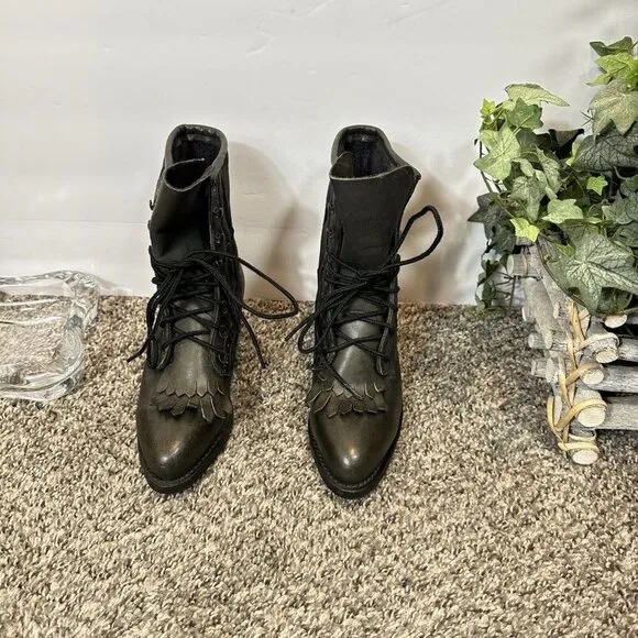 Vintage Durango 5.5 M Black Leather Kiltie Lace Up Witch Boots Western NEW
