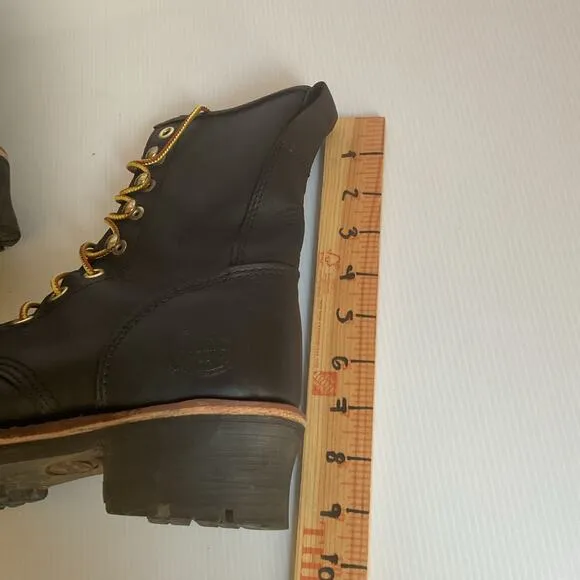 Vintage Georgia Boot Men’s 8&quot; Logger Boots  Black Leather Work Boots 7.5W