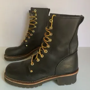 Vintage Georgia Boot Men’s 8&quot; Logger Boots  Black Leather Work Boots 7.5W