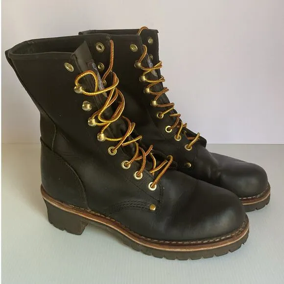 Vintage Georgia Boot Men’s 8&quot; Logger Boots  Black Leather Work Boots 7.5W
