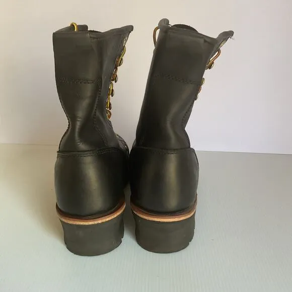 Vintage Georgia Boot Men’s 8&quot; Logger Boots  Black Leather Work Boots 7.5W
