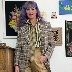 Vintage Gold Plaid Blazer, 1970s Wide Lapel Sportcoat Suit Jacket, Sz S-M
