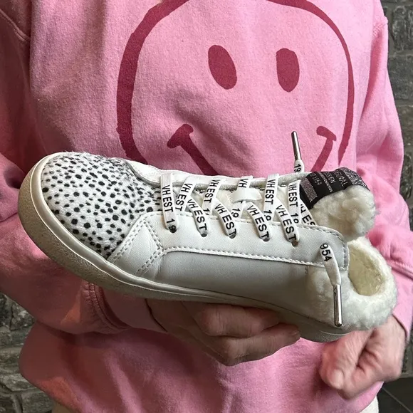 Vintage Havana White &amp; Black Star Leopard Print Fleece Lined Slide Sneakers (8)