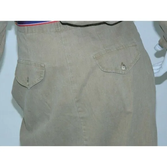 Vintage I. Magnin Dress Brown Green Khaki Utility Cargo Coverall Dress Size  S/M