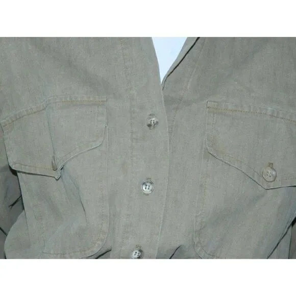 Vintage I. Magnin Dress Brown Green Khaki Utility Cargo Coverall Dress Size  S/M