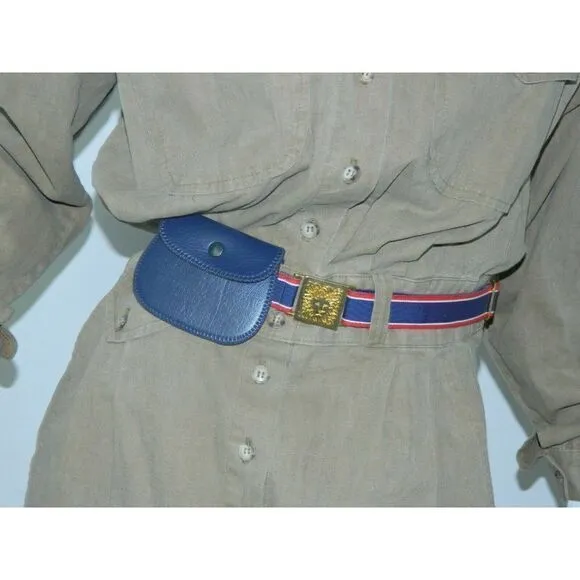 Vintage I. Magnin Dress Brown Green Khaki Utility Cargo Coverall Dress Size  S/M
