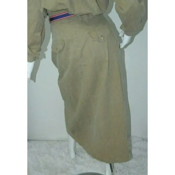 Vintage I. Magnin Dress Brown Green Khaki Utility Cargo Coverall Dress Size  S/M