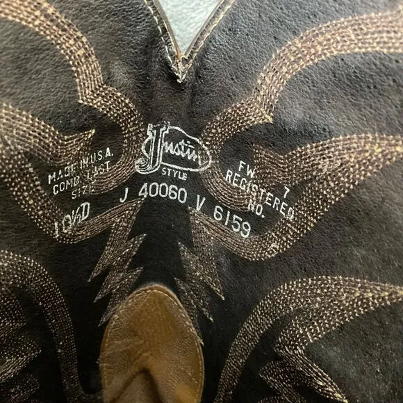 Vintage Justin Ostrich Cowboy Boots Mens 10.5 D Two tone tan full quill *