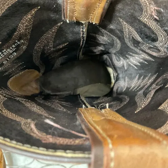 Vintage Justin Ostrich Cowboy Boots Mens 10.5 D Two tone tan full quill *