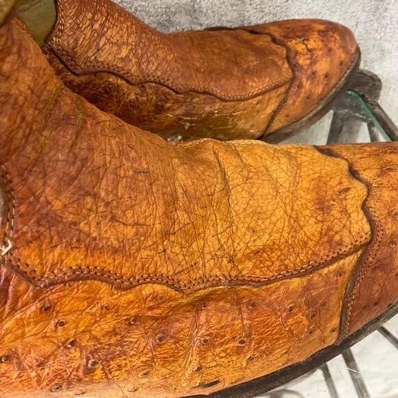 Vintage Justin Ostrich Cowboy Boots Mens 10.5 D Two tone tan full quill *