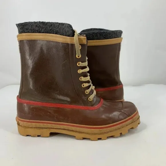 Vintage Men's Steel Shank Wool Lined Lace Up 100% Waterproof Duck Boots Size 11