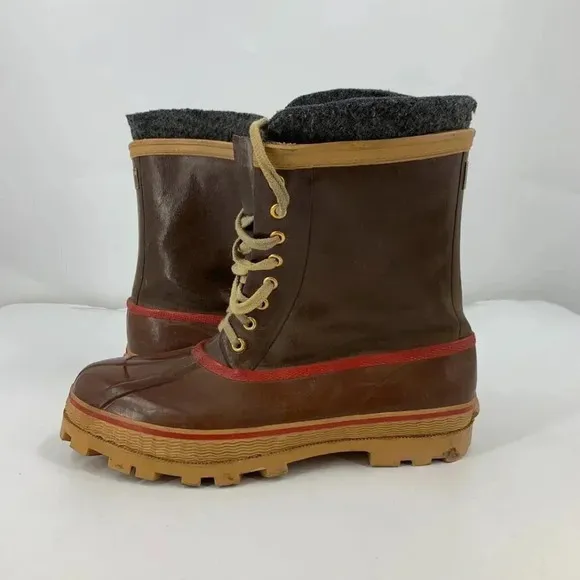 Vintage Men's Steel Shank Wool Lined Lace Up 100% Waterproof Duck Boots Size 11
