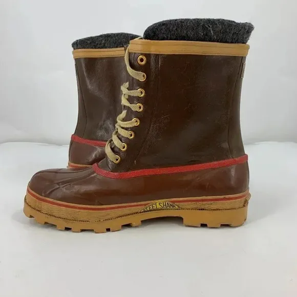 Vintage Men's Steel Shank Wool Lined Lace Up 100% Waterproof Duck Boots Size 11