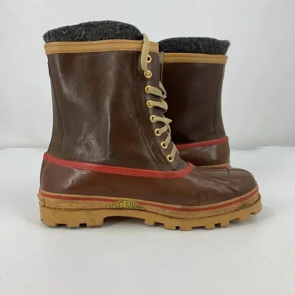 Vintage Men's Steel Shank Wool Lined Lace Up 100% Waterproof Duck Boots Size 11