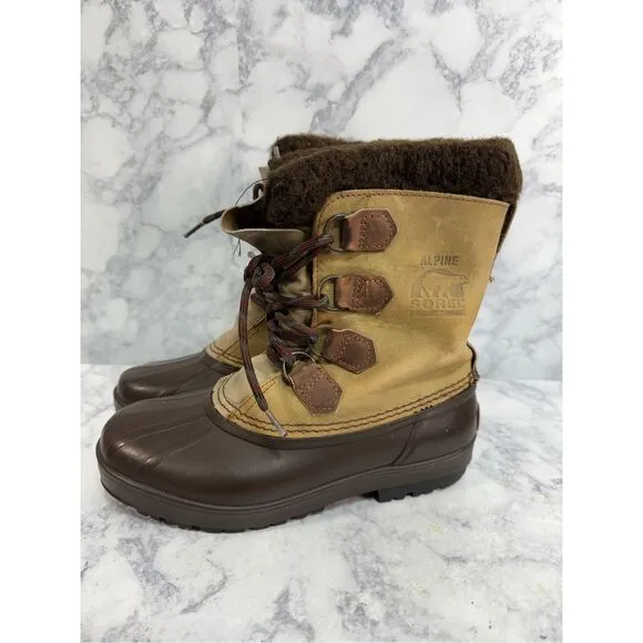 Vintage Sorel Alpine Boots sz 8 Wool Insulated Leather Waterpoof # K813