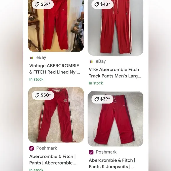 Vintage Y2K Abercrombie &amp; Fitch Red Joggers with Drawstring Waist Size Large