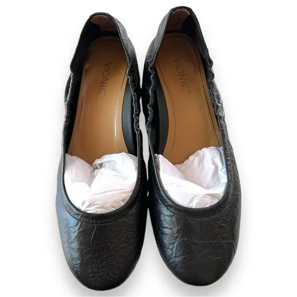 VIONIC Alexa Dress Flat Ballet Shoe In Textured Black Leather Size 8