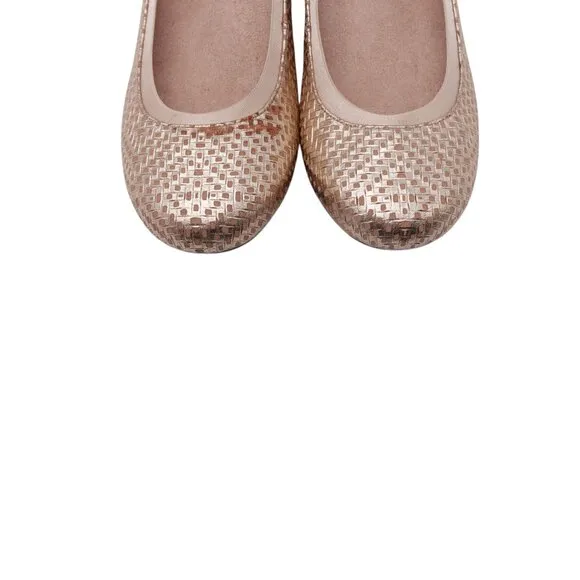Vionic Anita Ballet Flats Sz 7 Gold Woven Leather Slip On Comfort Casual